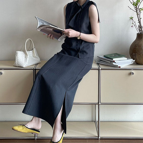 【下裝】【單筆訂單】夏季優雅無袖上衣+高腰半身裙2件套【JZ系列】 