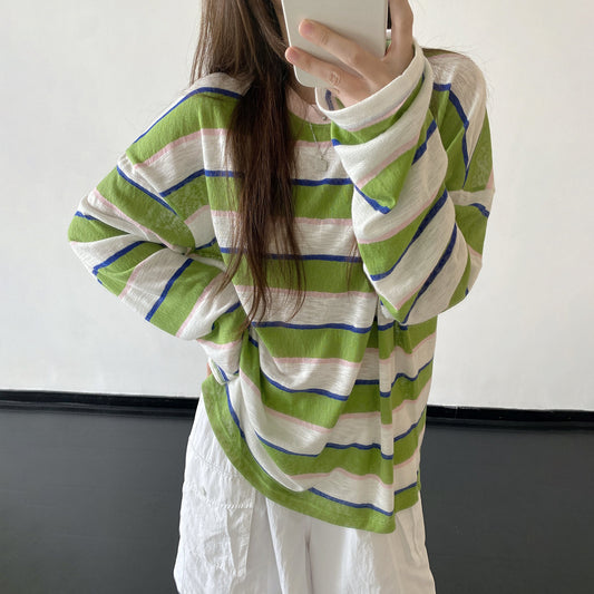 【トップス】Ｔシャツ カットソー レディース ボーダー柄 ワッペンデザイン クルーネック 長袖 ゆったり カジュアル【FCシリーズ】