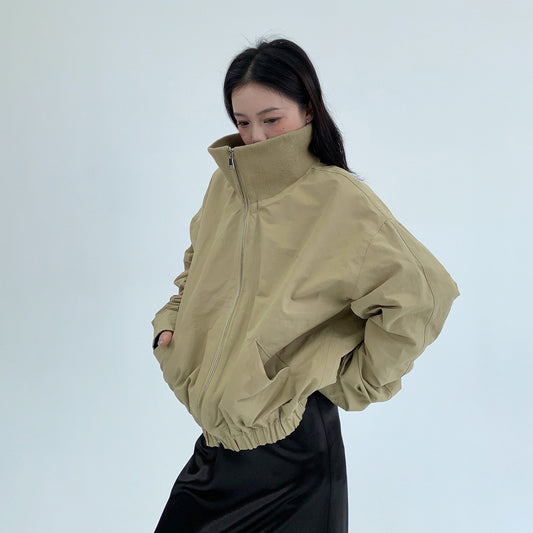 【アウター】個性派デザイン フェイクレイヤード ショート立ち襟ジャケット レディース【FCシリーズ】