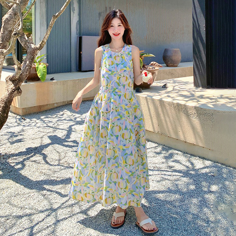 【ワンピース】ロマンチック 初恋プリント 優しい雰囲気 ノースリーブワンピース【SHシリーズ】
