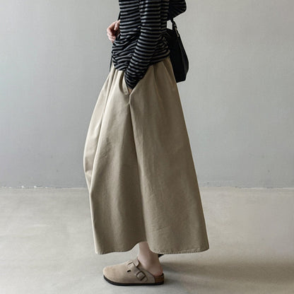 【ボトムス】韓国風 ハイウエスト ワークスカート レディース 秋新作 エレガント シンプル Aライン 細見えミモレ丈スカート【JZシリーズ】