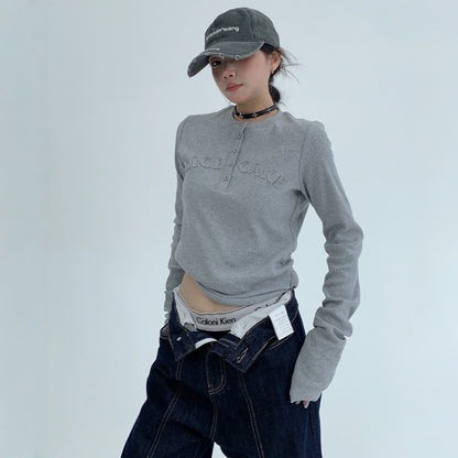 【トップス】春 秋 冬 ストリート ワッペン刺繍 スリム 長袖 Ｔシャツ 【FCシリーズ】