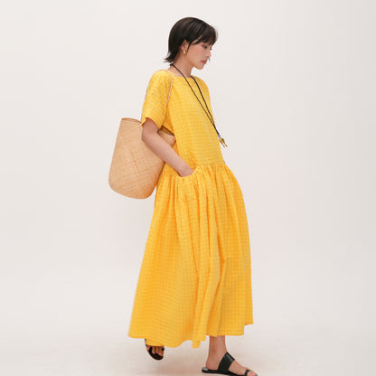 【ワンピース】【15～20日内発送】夏新作 スクエアネック ゆったり半袖ワンピース 薄手ロングドレス 着痩せ効果＆万能コーデ【JZシリーズ】