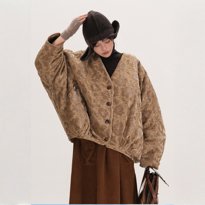 【アウター】オフィスカジュアル風 Vネック 中綿ジャケット 【JZシリーズ】