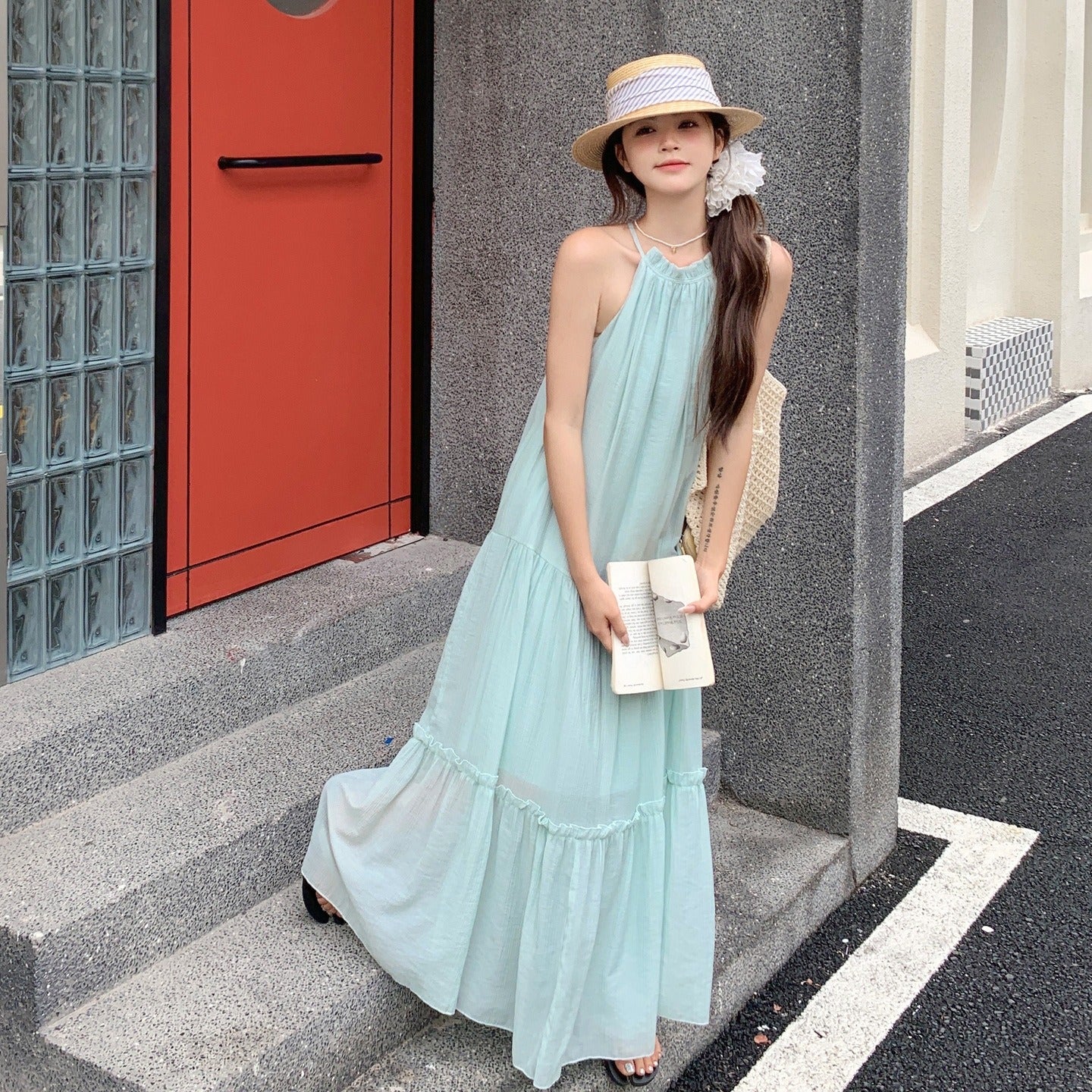 【ワンピース】フレンチスウィート バカンス風 ロマンティックな気質 ノースリーブワンピース