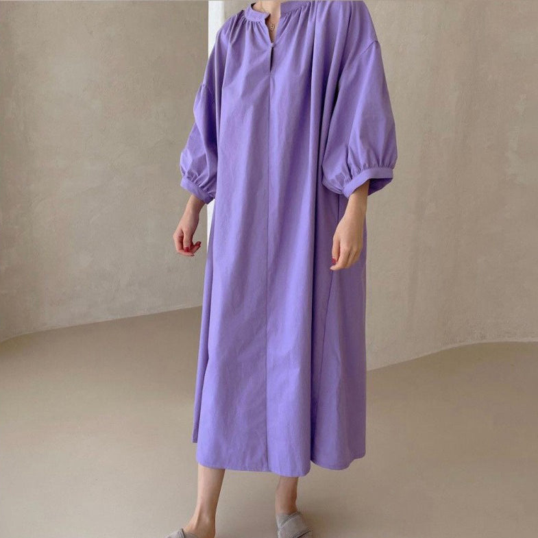 【ワンピース】🌸春夏 新作 韓国風 半袖ワンピース ゆったり ロング丈 バルーンスリーブ カジュアル レディース【JZシリーズ】