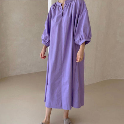 【ワンピース】🌸春夏 新作 韓国風 半袖ワンピース ゆったり ロング丈 バルーンスリーブ カジュアル レディース【JZシリーズ】