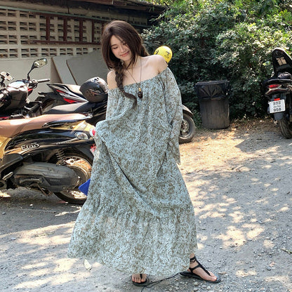 【ワンピース】フレンチガーデン花柄ワンピース レディース 大きいサイズ 長袖 ゆったり 体型カバー リゾート風 ロング丈 秋【SHシリーズ】