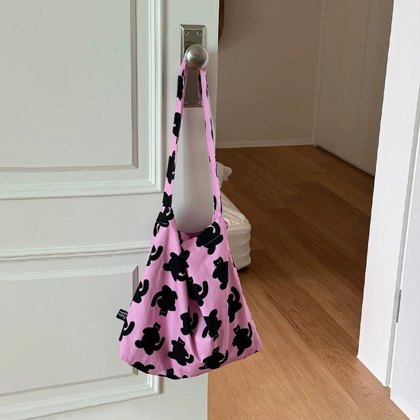 【バッグ】キャンバストートバッグ ピンクキャット ショルダー ハンド 斜め掛け