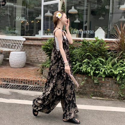 【ボトムス】夏新作 チャイナ風 ゆったりカジュアル ルーズ感たっぷり Vネックキャミオールインワン【SHシリーズ】