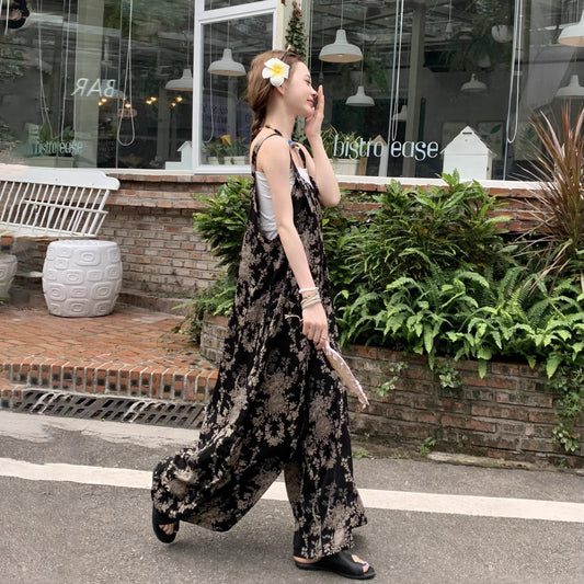 【ボトムス】夏新作 チャイナ風 ゆったりカジュアル ルーズ感たっぷり Vネックキャミオールインワン【SHシリーズ】