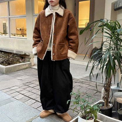 【アウター】春 秋 冬 ムートン風 折り襟 シープボア スエード調 ジャケット 【JZシリーズ】