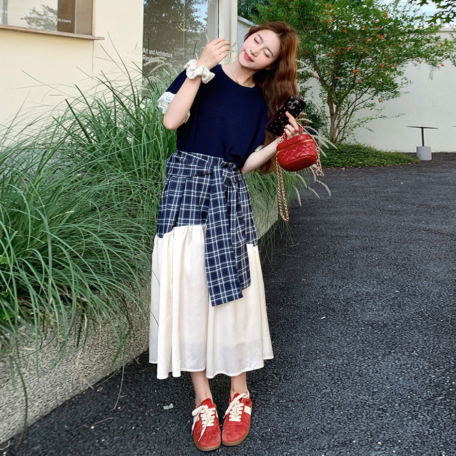 【ワンピース】レトロチェック ノースリーブ ワンピース レディース 夏 フレンチデザイン ウエストシェイプ 美シルエット【JZシリーズ】