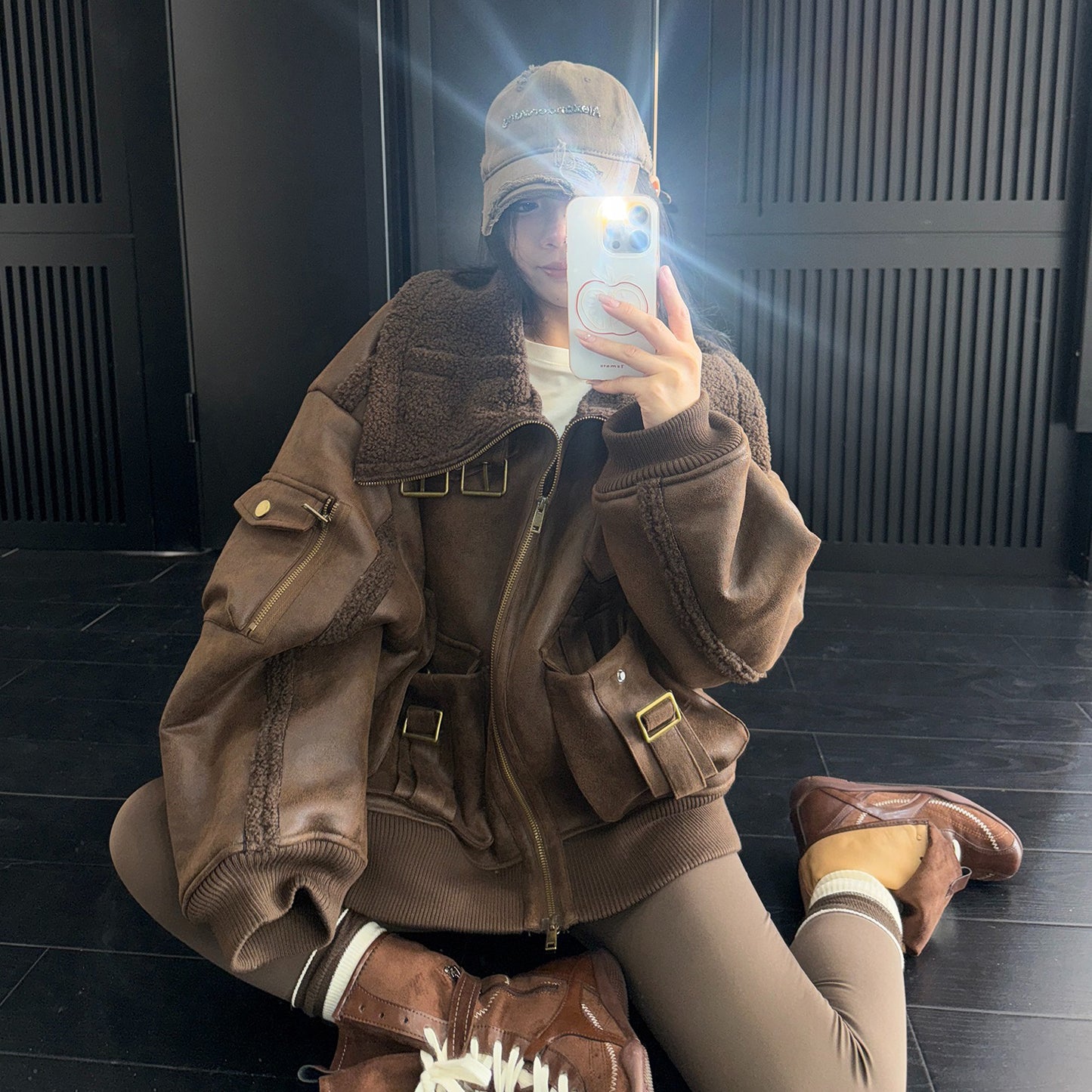 【アウター】重厚感◎スエード調中綿ジャケット レディース 冬のレトロライダース風 綿入れコート【FCシリーズ】【18~25日発送】