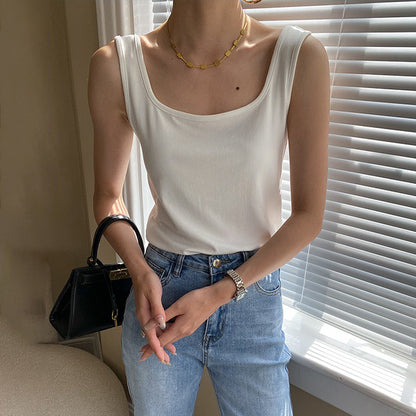 【トップス】夏新作 フレンチエレガンス  スクエアネック フィット感  ベスト タンクトップ【SNシリーズ】