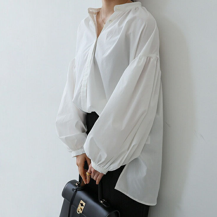 【トップス】春夏 個性派 立ち襟 ゆったり シルエット バルーンスリーブ シャツ·ブラウス