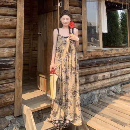 【ボトムス】ゆったりカジュアル 気質Vネック 夏のヴィンテージ風 ノマドテイストキャミオールインワン【SHシリーズ】