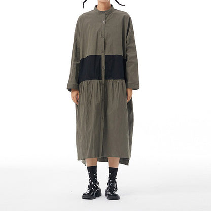 【ワンピース】春新作 ファッション ゆったり 長袖 ワンピース オリジナルデザイン 大きいサイズ レディース 配色切替 カーディガン風 ワンピース 【JZシリーズ】