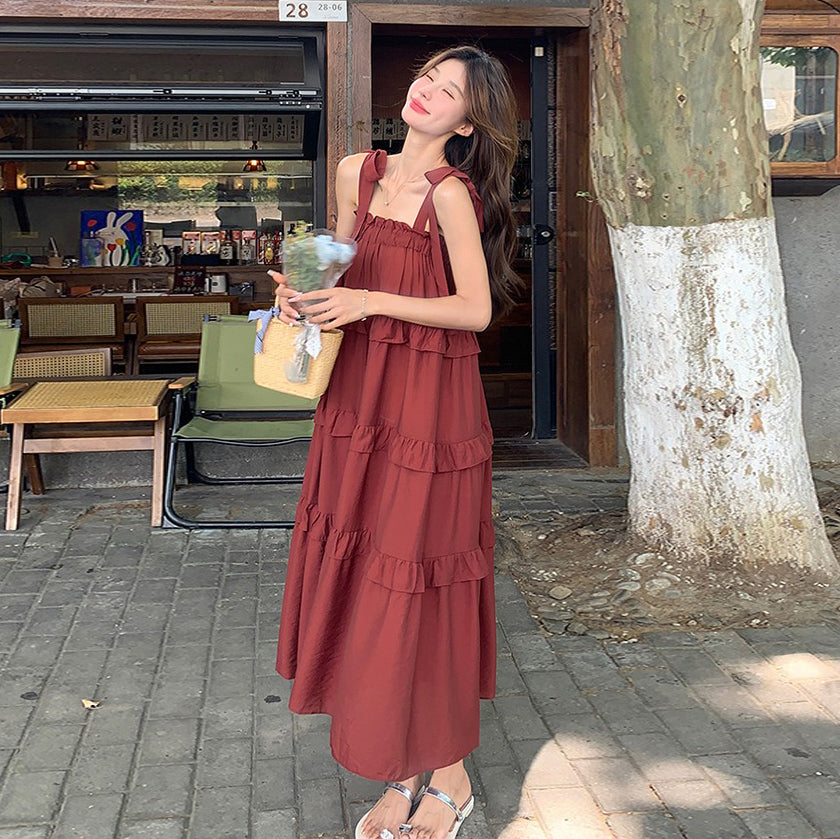 【ワンピース】フレンチレトロ 夏 気質おしゃれ ノースリーブキャミワンピース【JZシリーズ】