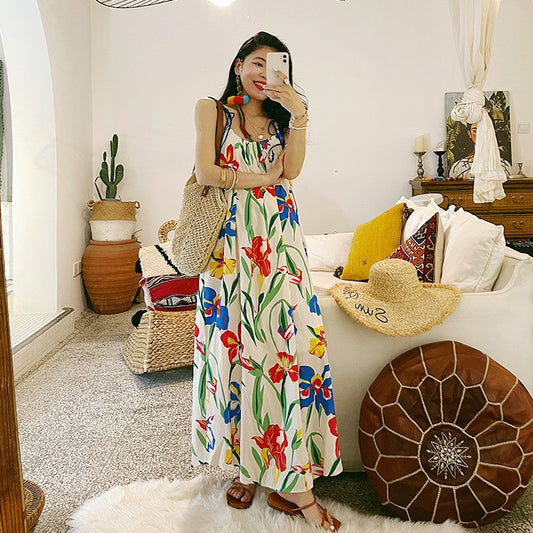 【ワンピース】夏 ゆったり リゾートビーチ 花柄ノースリーブキャミワンピース【SHシリーズ】