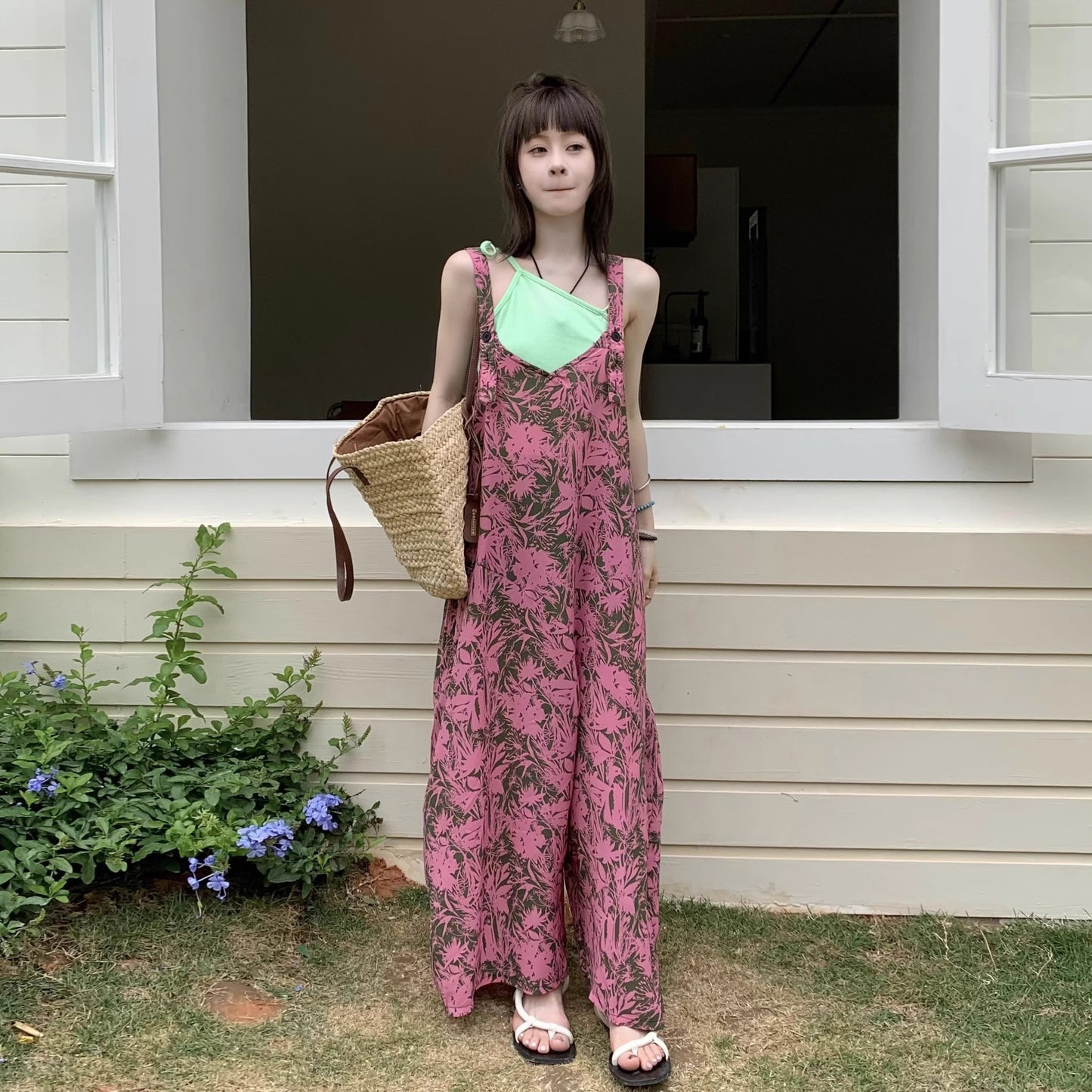 【ボトムス】夏新作 ゆったりカジュアル ラフ Vネック オールインワン【SHシリーズ】