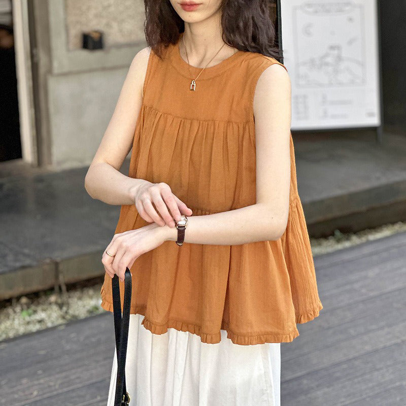 【トップス】夏 カジュアル若見え 独特デザイン ゆったり スリム見せ ノースリーブシャツ【JZシリーズ】