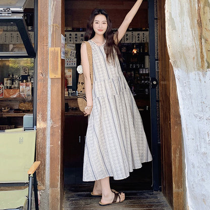 【ワンピース】夏 配色 花柄 韓国風スウィート 気質リゾート ノースリーブワンピース【SHシリーズ】