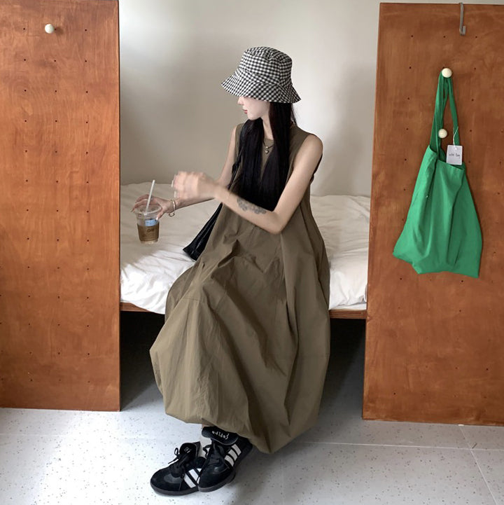【ワンピース】ノースリーブ ワンピース レディース 2026夏 ハイウエスト ロング丈 ゆったり 着痩せ 大きいサイズ フェミニン【JZシリーズ】