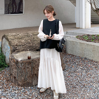 2点セット！【セットアップ】春夏秋 ヴィンテージ感あふれるベスト×ワンピースセットアップ  ゆったりシルエット ワンピ 2点セット 韓国風コーデ【JZシリーズ】