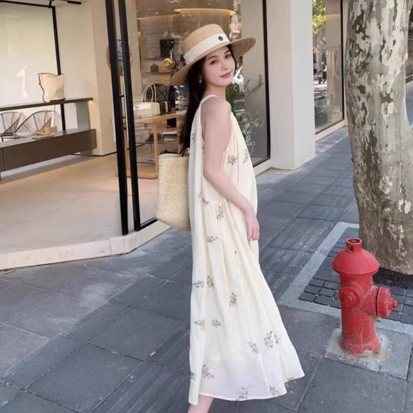 【ワンピース】夏 ノースリーブ ロング リゾート風 フレンチ風 森ガール 体型カバー 海辺 ビーチドレス 人気 新作【SHシリーズ】