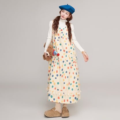 【ワンピース】秋冬 ゆったり可愛い ドット柄 サロペットワンピース レディース Aラインデザイン ノースリーブワンピース【JZシリーズ】【SHシリーズ】