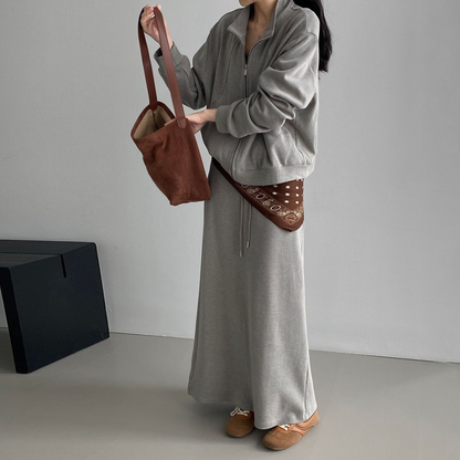 2点セット！【セットアップ】ゆるシルエット セットアップ レディース スタンドカラー トップス+スカート 上下セット【JZシリーズ】