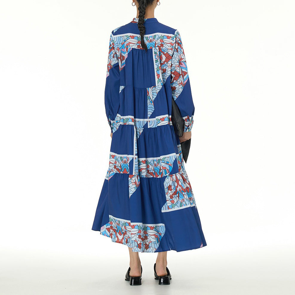 【ワンピース】民族風 ティアードワンピース 長袖 春新作 大きいサイズ レディース ゆったり 体型カバー ロングワンピース【SHシリーズ】