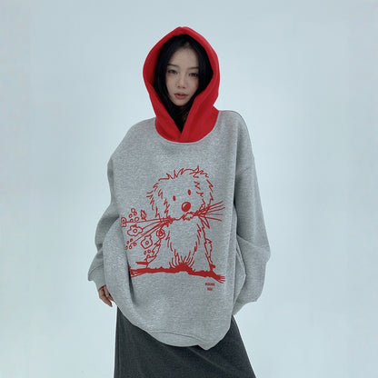 【トップス】裏起毛 春 秋 冬 カートゥーン レトロ フード付き パーカー 【FCシリーズ】