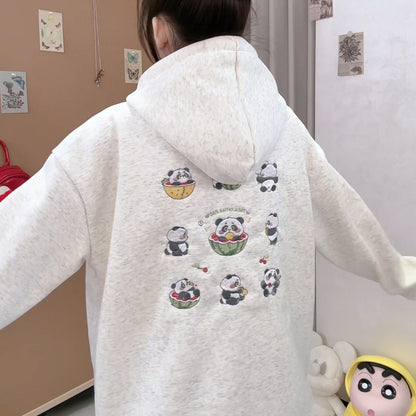 【トップス】韓国風 ゆるシルエット 🐼パンダ刺繍 裏起毛 パーカー レディース 秋冬【FCシリーズ】