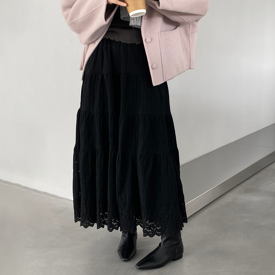 【ボトムス】厚手レース ハイウエストAラインロングスカート ❄️秋冬【JZシリーズ】