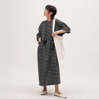 【ワンピース】レトロ 花柄 長袖ワンピース レディース 薄手 ゆったりスリム見え 大きいサイズ ラウンドネック【SHシリーズ】【JZシリーズ】