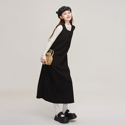 【ワンピース】デザイン重視♡ツイード×ドット柄 ノースリーブ ベストワンピース レディース 秋冬 高見え【JZシリーズ】