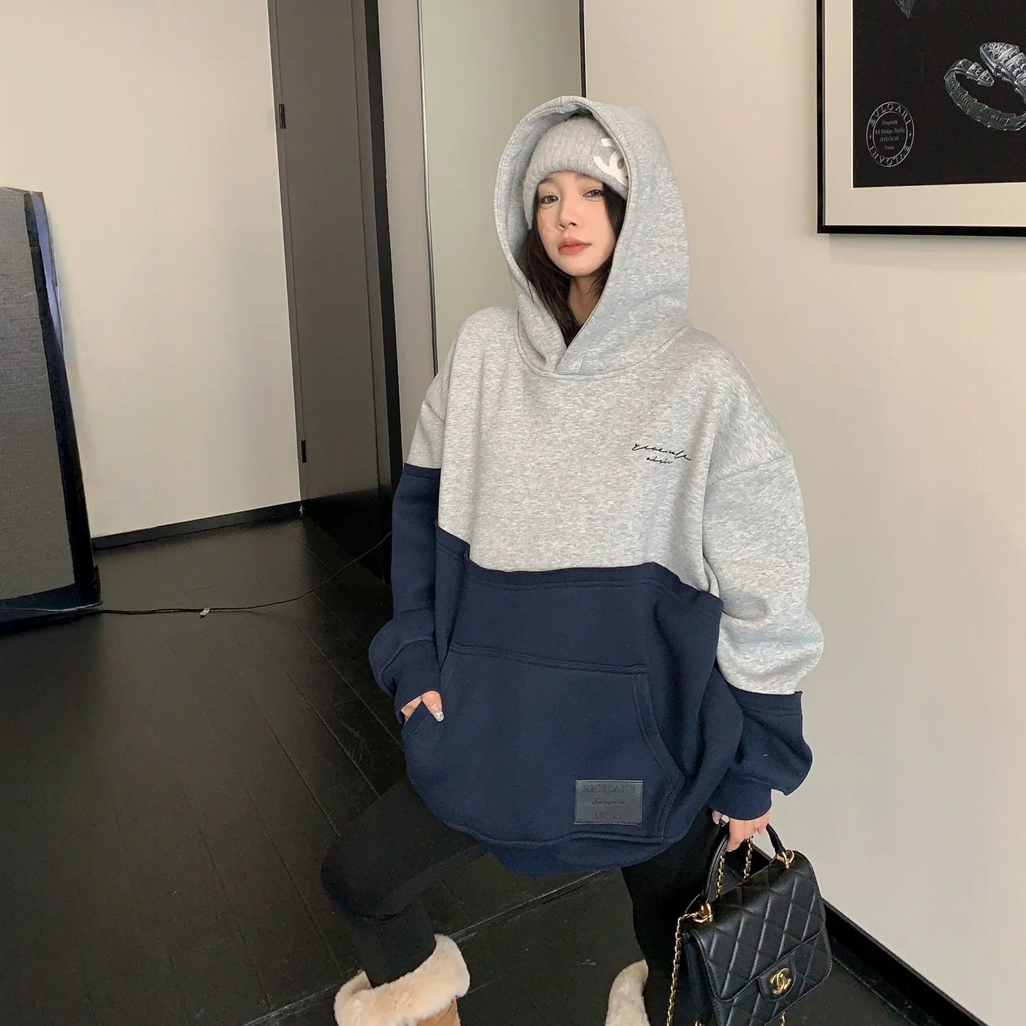 【トップス】切り替え 春 秋 冬 裏起毛 フード付き パーカー 【FCシリーズ】