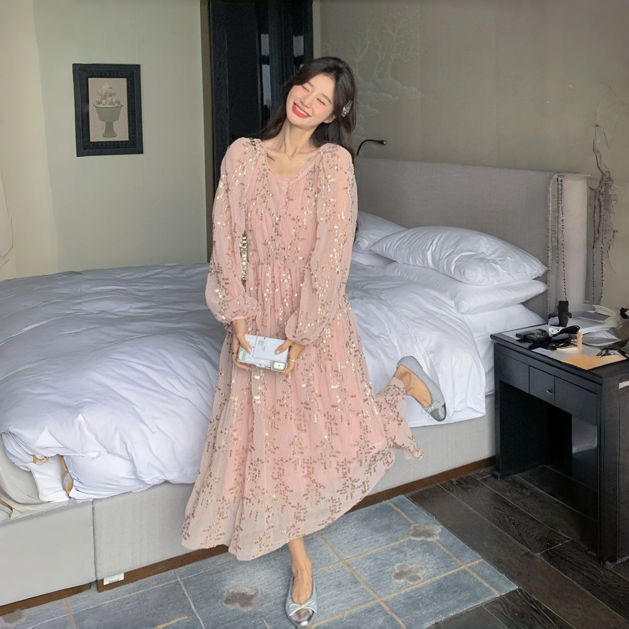 【ワンピース】オードリー風 上品 高品質 合わせやすい 人気 長袖ワンピース【JZシリーズ】