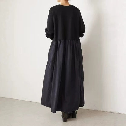 【ワンピース】ニットドッキングワンピース レディース クルーネック ゆったり ロング丈 秋冬【JZシリーズ】