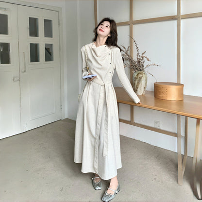 【ワンピース】オードリー風 高級感 ウエストフィット 着痩せ 上品 長袖ワンピース【JZシリーズ】