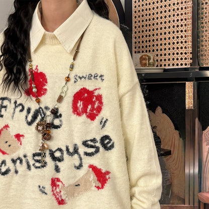 【トップス】もちもち アップル アルファベット 春 秋 冬 プルオーバー セーター 【FCシリーズ】