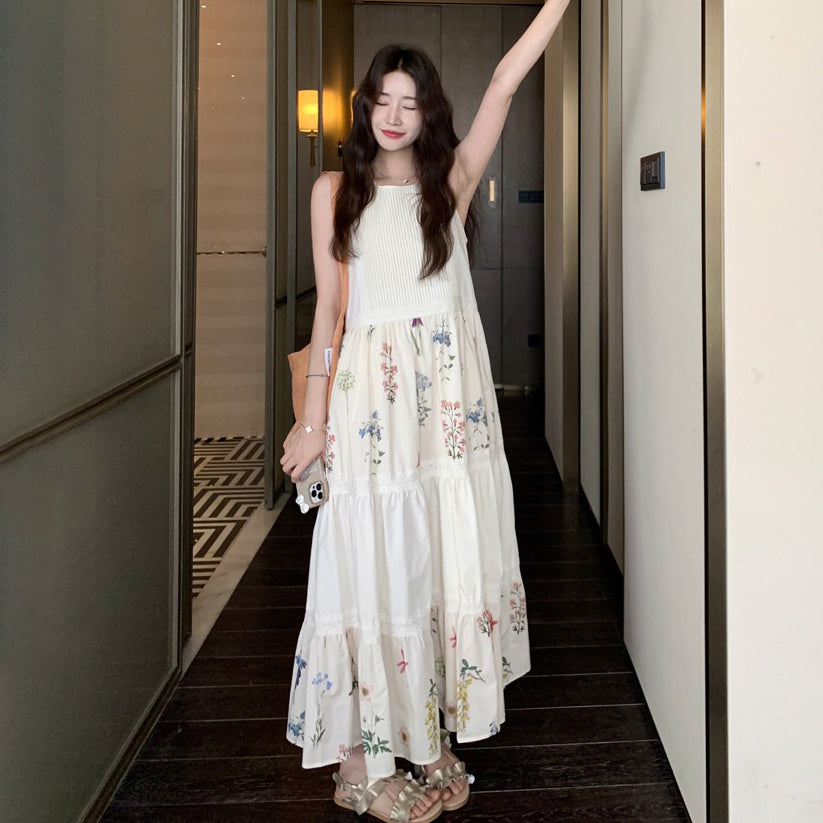 【ワンピース】夏 フレンチ気質 小花柄切替ノースリーブワンピース リゾート感たっぷり【SHシリーズ】