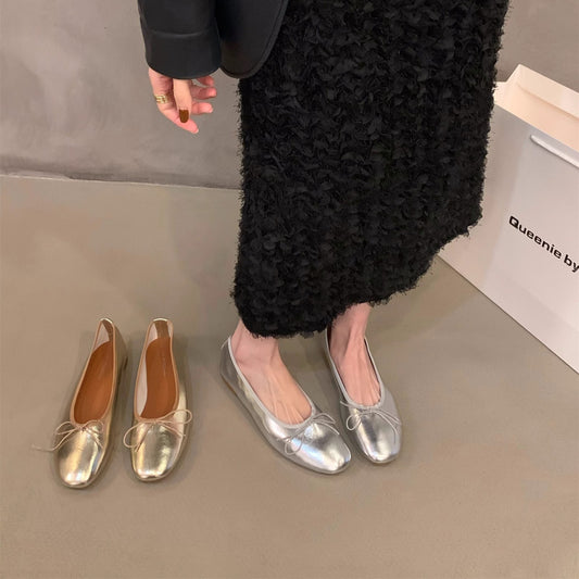 【シューズ】フレンチフラットシューズ  バレエ風ローファー  パンプス