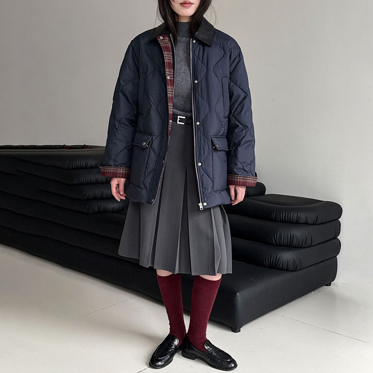 【アウター】高品質 ホワイトグースダウン90％ ダウンコート レディース レトロ 菱形キルティング レザー襟 冬【JZシリーズ】