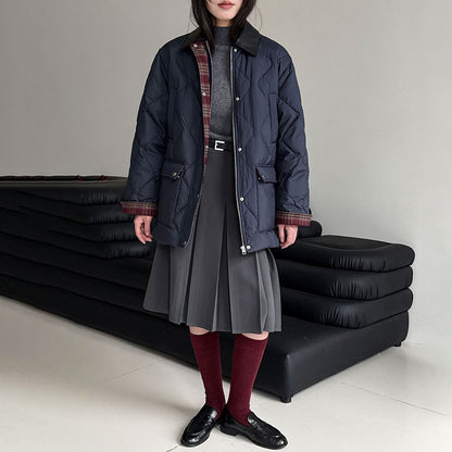 【アウター】高品質 ホワイトグースダウン90％ ダウンコート レディース レトロ 菱形キルティング レザー襟 冬【JZシリーズ】