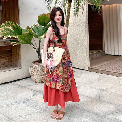 【ワンピース】民族風 夏新作 ゆったり＆細見え 花柄ノースリーブキャミワンピース【SHシリーズ】