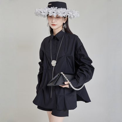 【トップス】春 秋 プリーツ 不規則 ゆったりシルエット シャツ 【AHシリーズ】