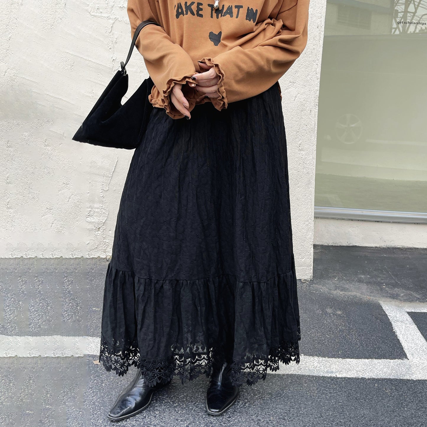 【ボトムス】 初秋新作 ロングスカート ふんわりフェミニン デザイン性 小众レース切り替えスカート